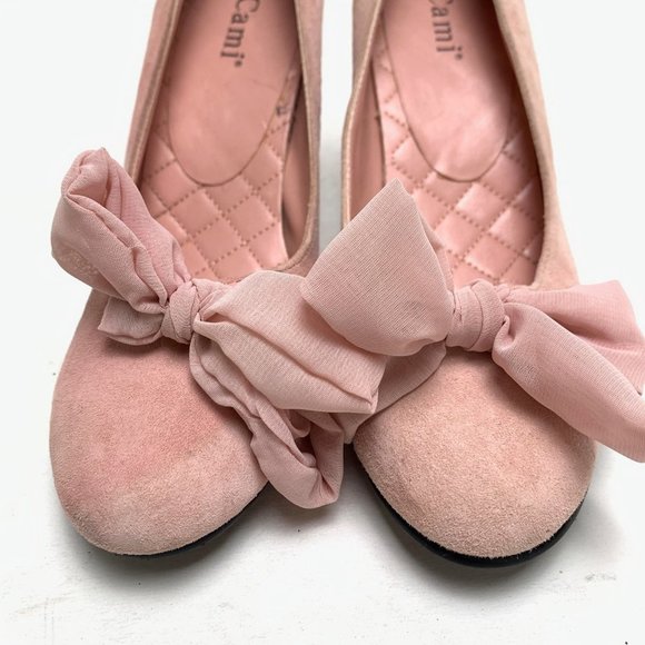 CAMI Genuine Suede Leather Pink Chunky High Heels Pumps Block Bow Round Toe sz 6 - Picture 6 of 16